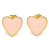Arete Dormilona 02.213.0218 Oro Laminado, Diseño de Corazón, Esmaltado Rosado, Tono Dorado
