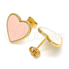 Arete Dormilona 02.213.0218 Oro Laminado, Diseño de Corazón, Esmaltado Rosado, Tono Dorado