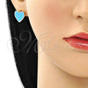 Arete Dormilona 02.213.0218.1 Oro Laminado, Diseño de Corazón, Esmaltado Azul, Tono Dorado