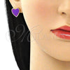 Arete Dormilona 02.213.0218.3 Oro Laminado, Diseño de Corazón, Esmaltado Violeta, Tono Dorado