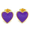 Arete Dormilona 02.213.0218.3 Oro Laminado, Diseño de Corazón, Esmaltado Violeta, Tono Dorado