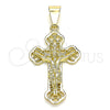 Dije Religioso 05.163.0093 Oro Laminado, Diseño de Crucifijo, Pulido, Tono Dorado