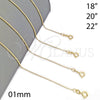 Gargantilla Basica 04.58.0007.18 Oro Laminado, Diseño de Bola, Pulido, Tono Dorado (01 MM Thickness, 18 Inches Length)