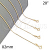 Gargantilla Basica 04.58.0009.20 Oro Laminado, Pulido, Tono Dorado (02 MM Thickness, 20 Inches Length)