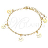 Tobillera de Dije 03.63.2189.10 Oro Laminado, Diseño de Estrella y Luna, Pulido, Tono Dorado (03 MM Thickness, 10 Inches Length)