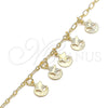 Tobillera de Dije 03.63.2194.10 Oro Laminado, Diseño de Estrella y Luna, Diamantado, Tono Dorado (03 MM Thickness, 10 Inches Length)