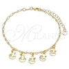 Tobillera de Dije 03.63.2194.10 Oro Laminado, Diseño de Estrella y Luna, Diamantado, Tono Dorado (03 MM Thickness, 10 Inches Length)