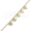 Tobillera de Dije 03.63.2195.10 Oro Laminado, Diseño de Mariposa, Diamantado, Tono Dorado (04 MM Thickness, 10 Inches Length)