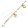 Tobillera de Dije 03.63.2202.10 Oro Laminado, Diseño de Corazón y Amor, Pulido, Tono Dorado (03 MM Thickness, 10 Inches Length)