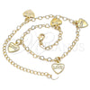 Tobillera de Dije 03.63.2202.10 Oro Laminado, Diseño de Corazón y Amor, Pulido, Tono Dorado (03 MM Thickness, 10 Inches Length)