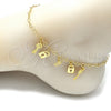 Tobillera de Dije 03.63.2209.10 Oro Laminado, Diseño de Corazón y Amor, Pulido, Tono Dorado (03 MM Thickness, 10 Inches Length)