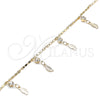 Tobillera de Dije 03.213.0113.10 Oro Laminado, Diseño de Oja y Cascavel, con Blanca Cristal, Pulido, Tono Dorado (01 MM Thickness, 10 Inches Length)