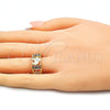 Anillo Elegante 01.253.0012.09 Oro Laminado, Diseño de Elefante y Búho, con Blanca Zirconia Cubica, Pulido, Tres Tonos (Size 9)