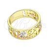 Anillo Elegante 01.253.0012.09 Oro Laminado, Diseño de Elefante y Búho, con Blanca Zirconia Cubica, Pulido, Tres Tonos (Size 9)
