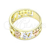 Anillo Elegante 01.253.0012.09 Oro Laminado, Diseño de Elefante y Búho, con Blanca Zirconia Cubica, Pulido, Tres Tonos (Size 9)