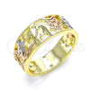 Anillo Elegante 01.253.0012.09 Oro Laminado, Diseño de Elefante y Búho, con Blanca Zirconia Cubica, Pulido, Tres Tonos (Size 9)