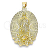 Dije Religioso 05.213.0108 Oro Laminado, Diseño de Guadalupe y Flor, Diamantado, Tono Dorado