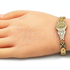 Pulsera Elegante 03.100.0068.08 Oro Laminado, Diseño de Guadalupe y Corazón, Diamantado, Tono Dorado (07 MM Thickness, 8 Inches Length)