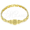 Pulsera Elegante 03.100.0068.08 Oro Laminado, Diseño de Guadalupe y Corazón, Diamantado, Tono Dorado (07 MM Thickness, 8 Inches Length)