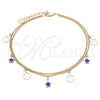 Tobillera de Dije 03.213.0125.10 Oro Laminado, Diseño de Estrella, Esmaltado Azul, Tono Dorado (02 MM Thickness, 10 Inches Length)