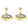Arete Largo 02.331.0030 Oro Laminado, Diseño de Ojo Griego, Pulido, Tono Dorado