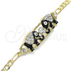 Pulsera Elegante 03.380.0045.08 Oro Laminado, Diseño de Elefante, con Blanca Cristal, Esmaltado Negro, Tono Dorado (05 MM Thickness, 8 Inches Length)