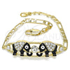 Pulsera Elegante 03.380.0045.08 Oro Laminado, Diseño de Elefante, con Blanca Cristal, Esmaltado Negro, Tono Dorado (05 MM Thickness, 8 Inches Length)
