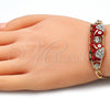 Pulsera Elegante 03.380.0045.1.08 Oro Laminado, Diseño de Elefante, con Blanca Cristal, Esmaltado Rojo, Tono Dorado (05 MM Thickness, 8 Inches Length)