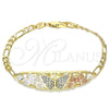 Pulsera Elegante 03.380.0046.08 Oro Laminado, Diseño de Mariposa, con Blanca Cristal, Pulido, Tres Tonos (05 MM Thickness, 8 Inches Length)