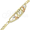 Pulsera Elegante 03.380.0048.08 Oro Laminado, Diseño de Delfín, con Blanca and Negro Cristal, Pulido, Tres Tonos (04 MM Thickness, 8 Inches Length)