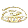Pulsera Elegante 03.380.0048.08 Oro Laminado, Diseño de Delfín, con Blanca and Negro Cristal, Pulido, Tres Tonos (04 MM Thickness, 8 Inches Length)