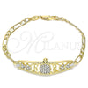 Pulsera Elegante 03.380.0051.08 Oro Laminado, Diseño de Tortuga y Corazón, con Blanca and Negro Cristal, Pulido, Tono Dorado (04 MM Thickness, 8 Inches Length)