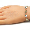 Pulsera Elegante 03.351.0107.3.07 Oro Laminado, Diseño de Ojo Griego y Elefante, Esmaltado Blanco, Tono Dorado (06 MM Thickness, 7 Inches Length)