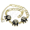 Pulsera Elegante 03.351.0109.07 Oro Laminado, Diseño de Elefante, con Blanca Cristal, Esmaltado Negro, Tono Dorado (05 MM Thickness, 7 Inches Length)