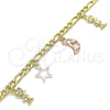 Pulsera de Dije 03.351.0116.07 Oro Laminado, Diseño de Luna y Estrella, Pulido, Tres Tonos (05 MM Thickness, 7 Inches Length)