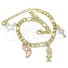 Pulsera de Dije 03.351.0116.07 Oro Laminado, Diseño de Luna y Estrella, Pulido, Tres Tonos (05 MM Thickness, 7 Inches Length)