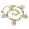 Pulsera de Dije 03.351.0121.08 Oro Laminado, Diseño de Mariposa, Pulido, Tres Tonos (05 MM Thickness, 8 Inches Length)