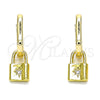 Argolla Huggie 02.368.0016.10 Oro Laminado, Diseño de Candado y Sol, con Blanca Micro Pave, Pulido, Tono Dorado