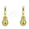Argolla Huggie 02.368.0020.10 Oro Laminado, Diseño de Candado, con Blanca Micro Pave, Pulido, Tono Dorado