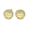 Arete Dormilona 02.156.0533 Oro Laminado, Diseño de Ãrbol, con Blanca Micro Pave, Pulido, Tono Dorado
