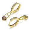 Argolla Huggie 02.368.0054.15 Oro Laminado, Diseño de Corazón, con Rubi and Blanca Micro Pave, Pulido, Tono Dorado