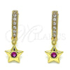 Argolla Huggie 02.368.0066.15 Oro Laminado, Diseño de Estrella, con Rubi Zirconia Cubica and Blanca Micro Pave, Pulido, Tono Dorado