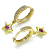 Argolla Huggie 02.368.0066.15 Oro Laminado, Diseño de Estrella, con Rubi Zirconia Cubica and Blanca Micro Pave, Pulido, Tono Dorado