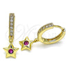 Argolla Huggie 02.368.0066.15 Oro Laminado, Diseño de Estrella, con Rubi Zirconia Cubica and Blanca Micro Pave, Pulido, Tono Dorado