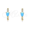 Argolla Huggie 02.210.0479.1.15 Oro Laminado, Diseño de Gota, con Turquoise Zirconia Cubica and Blanca Micro Pave, Pulido, Tono Dorado