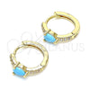 Argolla Huggie 02.210.0479.1.15 Oro Laminado, Diseño de Gota, con Turquoise Zirconia Cubica and Blanca Micro Pave, Pulido, Tono Dorado
