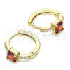 Argolla Huggie 02.210.0480.4.15 Oro Laminado, con Granate Zirconia Cubica and Blanca Micro Pave, Pulido, Tono Dorado