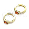 Argolla Huggie 02.210.0481.4.15 Oro Laminado, con Granate Zirconia Cubica and Blanca Micro Pave, Pulido, Tono Dorado