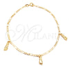 Tobillera de Dije 03.58.0017.10 Oro Laminado, Diseño de Mano de Figa y Figaro, Pulido, Tono Dorado (04 MM Thickness, 10 Inches Length)