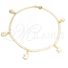Tobillera de Dije 03.58.0038.10 Oro Laminado, Diseño de Elefante y Cubana Concava, Pulido, Tono Dorado (04 MM Thickness, 10 Inches Length)